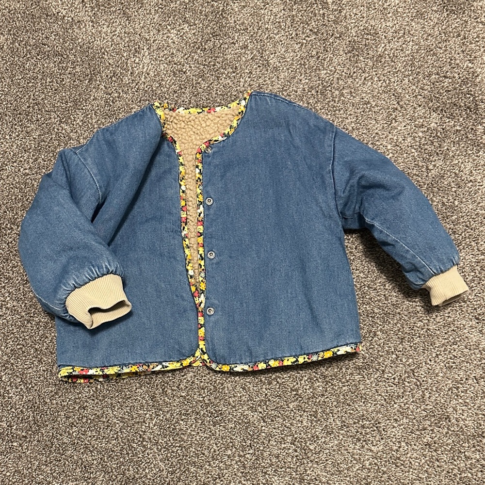 Blue Denim Kids Jacket with Floral Lining